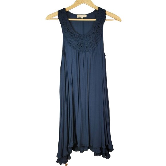 Black Swan Boho Eyelet Dress Blue Medium Ruffle Scoop Crochet Sleeveless Shift - Picture 1 of 6